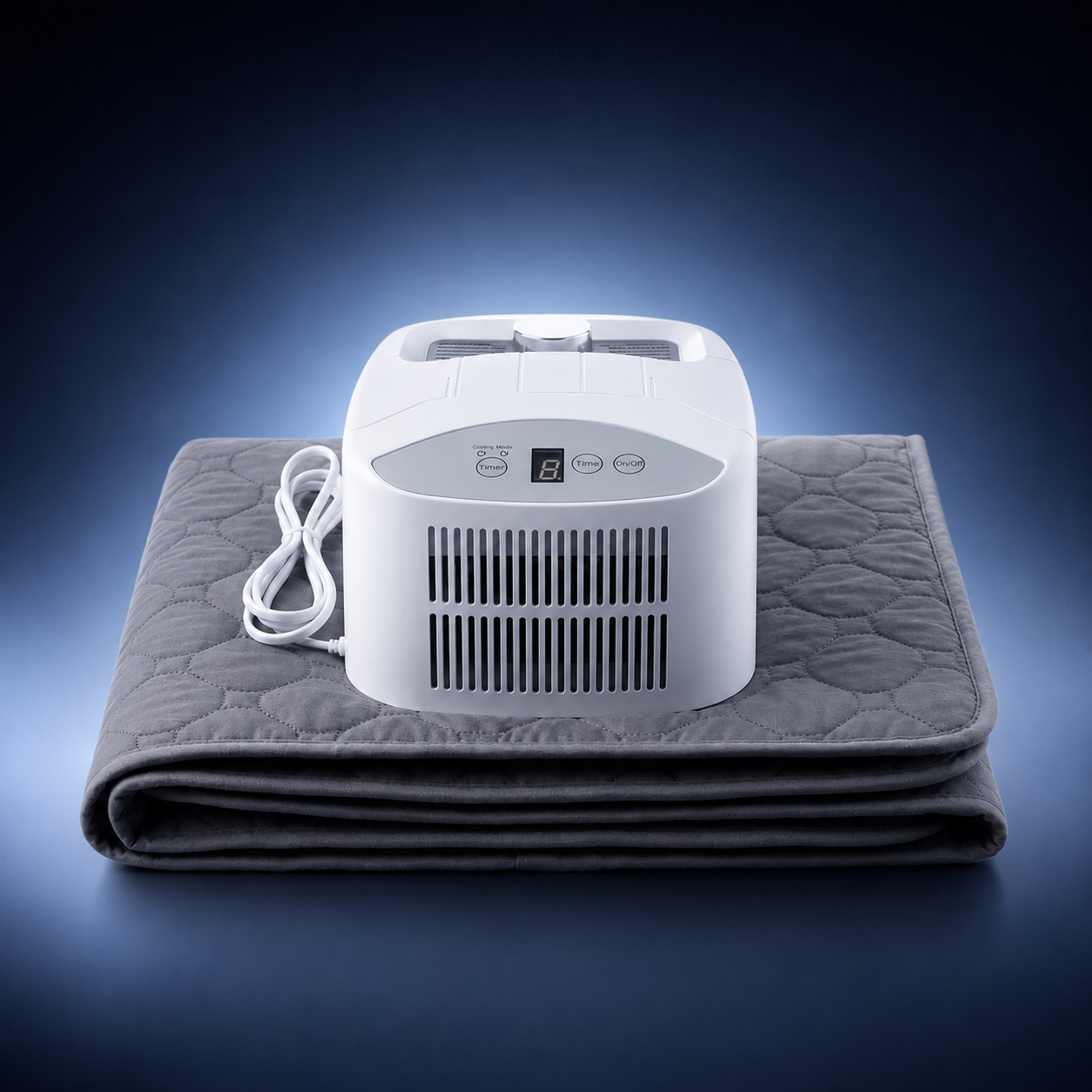 The Cooly water-cooled unit resting on its folded cooling pad